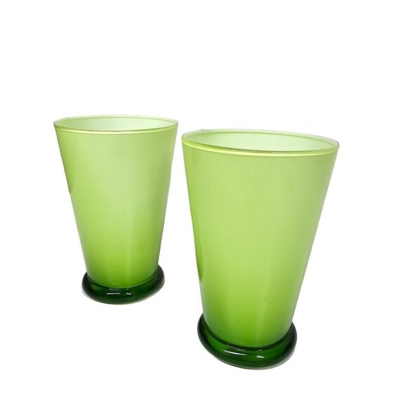Retro Vintage Green Handblown Glass Tumblers, Set Of 2 - 5" Height - Picture 1 of 7
